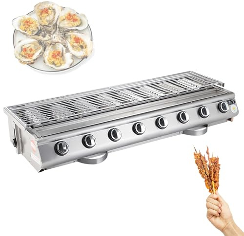 Barbecue à gaz de table 102 cm, plancha de jardin professionnelle avec 8 brûleurs indépendants, en acier inoxydable, avec hauteur réglable et clapet anti-retour, pour cuisine en plein air