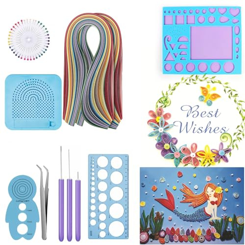HCHES Papier Quilling Set, 13 Stück Papier Quilling Werkzeuge mit Schablone | Papier quilling kamm,Curling Coach, Papierstreifen,Nadel und Pinzette für Papierblumen Basteln,Quilling Anfänger