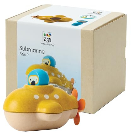 PlanToys® U-Boot Badewannenspielzeug Holz – Wasserspielzeug für Kinder | Holz-Badewannenspielzeug ab 12 Monaten: U-Boot mit Figur fürs Wasser. Für fantasievollen Badespaß & spannendes Wasserspiel