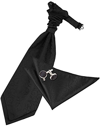 DQT Herren Swirl Elegante Klassische Hochzeit Vorgebundene Krawattenschal, Einstecktuch und Manschettenknöpfe - Schwarz