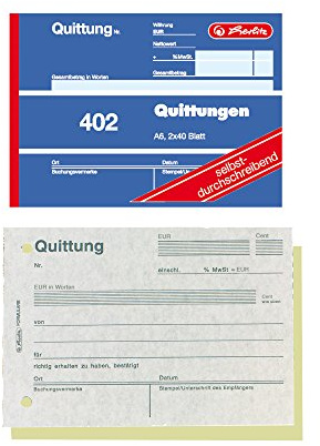 8x Herlitz Quittungsblock 402 / A6 quer / 2x40 Blatt / selbstdurchschreibend