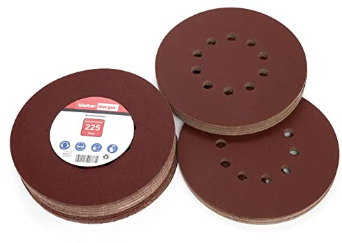Woltersberger 50 Stück Schleifscheiben Ø 225mm | Körnung P120 | 10 Loch in rot | Schleifpapier Trockenbauschleifer Langhalsschleifer Schleifgiraffe Deckenschleifer