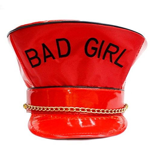 Bad Girl Red PVC Peaked Cap, Gold Chain - Hen Party Halloween Festival Hat