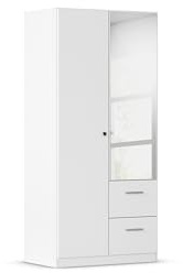 Rauch Möbel Buchholz, Kleiderschrank, Farbe Weiß, Breite 91 cm | Schrank, Mehrzweckschrank, 2-türig, Spiegel, 2 Schubladen, abschließbar, für Homeoffice, Abstellraum, Hauswirtschaftsraum