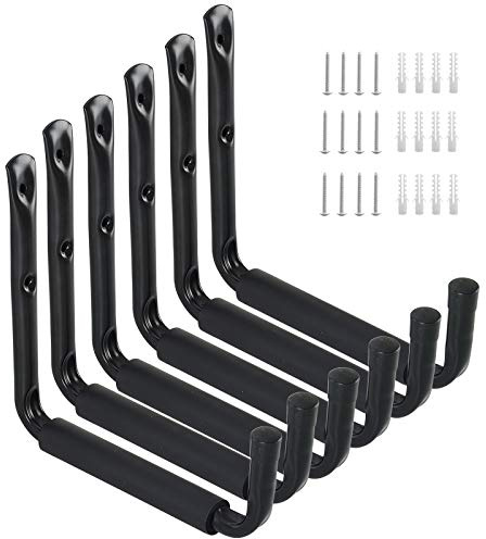 Ihomepark Heavy Duty Garage Storage Utility Hooks with 9''Jumbo Arm, Wall Mount Garage Hanger & Organizer for Ladder Tool Chair Hose(6 Pack - Black)