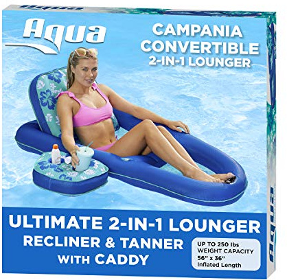 Aqua Campania Ultimate 2-in-1 Pool Float Lounge – Extra Large – Inflatable Pool Floats for Adults with Adjustable Backrest & Cupholder Caddy – Multiple Colors/Styles