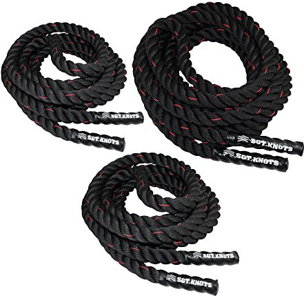 SGT Knots – Gedrehtes Kampfseil – Workout-Seil schwer – Gewichtetes Trainingsseil – Krafttraining Seil – Fitness-Seil für Crossfit, Kampf, Workouts, Klettern, Schwarz mit rotem Tracer, 1 in x 50 ft
