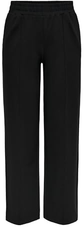 ONLY ONLPOPTRASH-Suki - Pantalones de Corte Ancho para Mujer, Cintura Media, Holgados, Negro, L / 32L