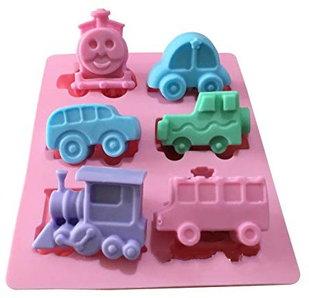 CUICUI Silicone Gâteau Moule Six Trous Voiture Moule Locomotive Moule Train Thomas Fondant Outils Bricolage Chocolat Bonbons Moule Anniversaire Décors
