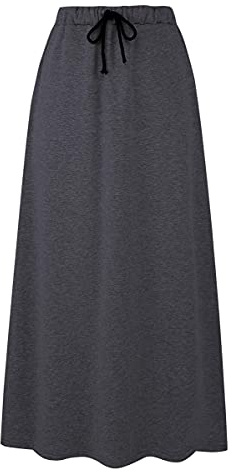 Ylingjun Dam varm fleece fodrad lång jersey kjolar elastisk midja A linje utsvängd vinterkjol, Mörkgrått, 3XL