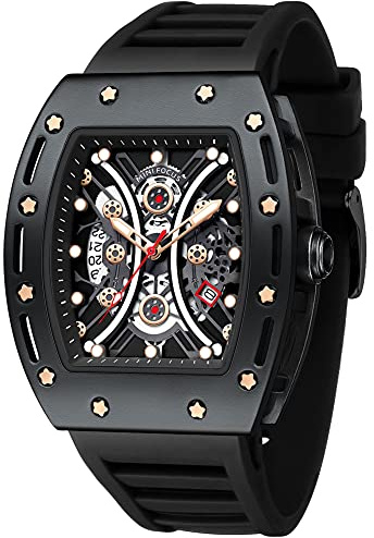 MF MINI FOCUS Watch for Men Wristwatch Fashion Hollow Big Dial Luminous Waterproof Sport Analog Quartz Business Mens Watches Black Silicon Strap Dress Watch