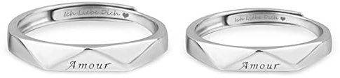 Whoiy Ring Pärchen Preis für 2 Gravur Ich Liebe Dich Pärchen Ringe Für 2, 4MM/3MM Amour Ringe, Silber, Bester Papa Geschenke (Verstellbar)