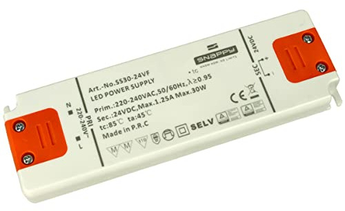 Transformador Slim 24 V, fuente de alimentación fina DC24 V, diseño plano, ideal para tira LED 24 V instalación en el mueble (30 W 1,25 A 153 x 50 x 14 mm)