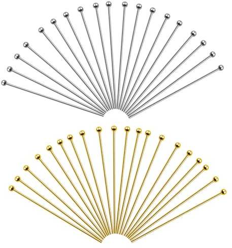 TOAOB 200 Stück Nietstifte Kettelstifte Prismenstifte 40mm Gold Silber Edelstahl Kugelkopfstift Kopfnadeln für DIY Schmuckherstellung
