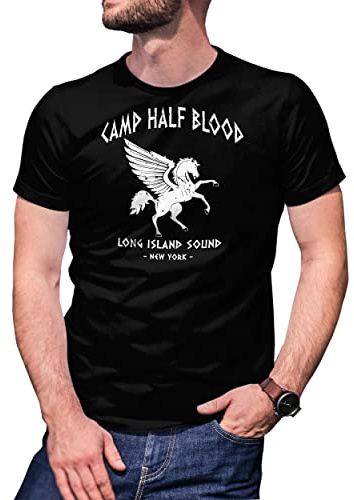 B&S Boutique Camp Half Blood Percy Jackson Inspired PJO Heroes of Olympus Orange T-Shirt Noir pour Homme Size L