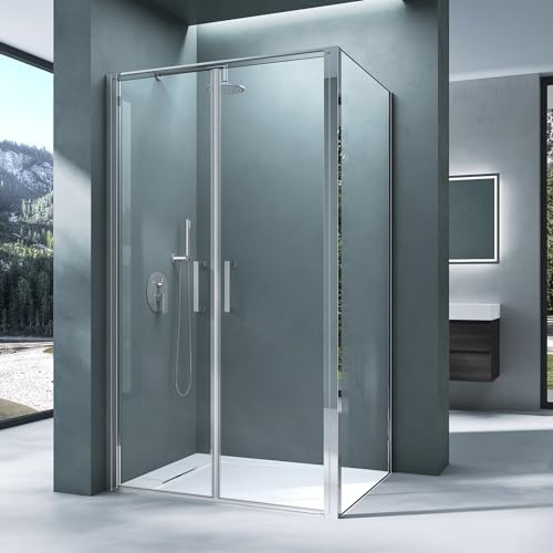 Mai & Mai Duschkabine mit Drehtür 90x90x195cm | Duschabtrennung Hebe-Senk-Mechanismus 8mm ESG-Sicherheitsglas Nano-Beschichtung Ravenna66K