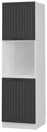 Vicco Herdumbauschrank Fame-Line, Anthrazit Landhaus, 60 cm | MDF-Front · Soft-Close · Höhenverstellbare Füße · Metallgriffe · Einfache Integration ✓