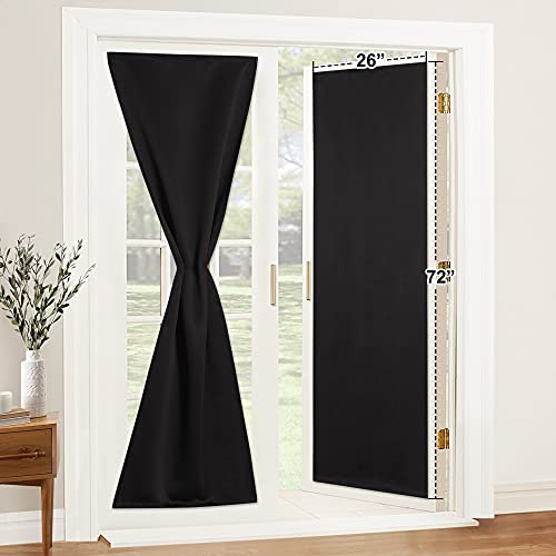 PONY DANCE Blackout Blinds Four-sided Stick On Thermal Insulated Single Curtain Portable Easy Fit No Damage to French Door Window, Bedroom, Glass Door, Caravan, Width 26-In x Drop 72-In, Black