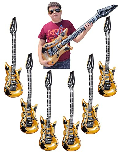 Zugar Land Gold Rock-n-Roll Inflatable Guitar (40 Inches) Vinyl. Perfect Party Favor, DJ Dance 80s Rocker (Gold Color (6 Pack)),