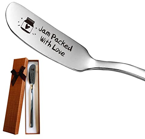 LRUIOMVE Jam Packed With Love Stainless Steel Engraved Butter and Jam Knife, Butter Spreader for Toast and Bread, Breakfast Spreads, Cheese and Jam Gift for Jam Lovers