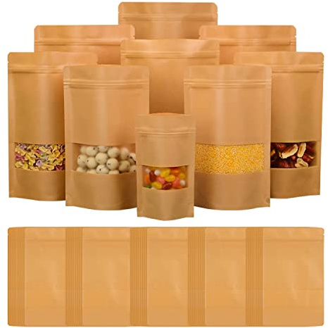 Sacchetti Carta per Alimenti,Buste Carta Alimenti con Finestra,Sacchetti Carta Kraft con Chiusura,Applicano a Noci,Chicchi di Caffè,Foglie di Tè,Spezie ecc.(11x17cm 50PZ)