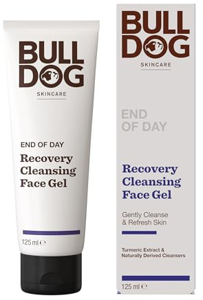 BULLDOG SKINCARE End of Day Recovery Cleansing Face Gel for Men, 125ml | Cleanser for healthier-looking skin, gently cleanses away impurities, with turmeric extract and naturally derived cleansers