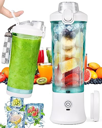 Dreamhigh® Batidora de Vaso Portatil, 600ml Licuadora Portátil con 6 Cuchillas, 4000 mAh Mini Licuadora Recargable Para el Hogar, la Oficina, el Camping y Los Viajes