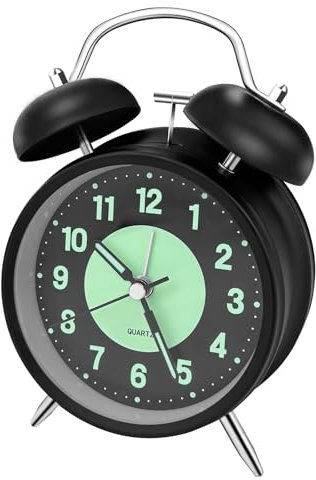 Nutabevr Retro Lauter Doppelglockenwecker mit Naghlight und Grün Fluoreszierend Großes Zifferblatt, großes Zifferblatt von 4 Zoll, Batteriebetrieben, für Tiefschläfer, Kinder, Büroangestellter