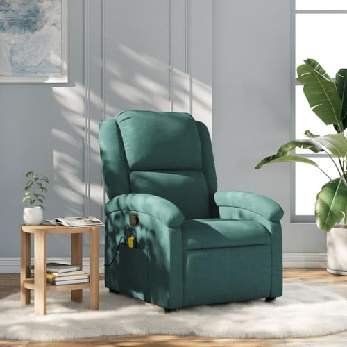 Gecheer Poltrona Massaggiante Reclinabile da TV per Anziani, Verde Scuro, con Poggiapiedi, 71x86,5x99,5 cm, Relax in Tessuto