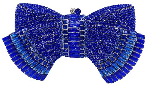 RomanticDesign Damen-Clutch mit glitzernder Schleife, luxuriös, Strass, für Hochzeit, Party, Abschlussball, Bankett, Königsblau