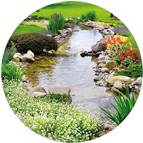 Wallario Glasbild rund Blumen am Teich - Rund, 50 cm Durchmesser Wandbild Glas in Premium-Qualität: Brillante Farben, freischwebende Optik