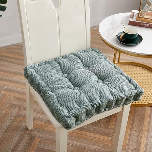 4er Set Stuhlkissen, Sitzkissen 45 * 45cm für Indoor und Outdoor, Bodenkissen, aus 100% Baumwolle Polsterung Steppkissen/Bodenkissen, Festes Bodenkissen,Yogakissen, Haustierbett, Cha-Grün