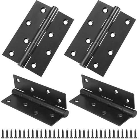 Door Hinges, 4 Inch 100mm x 75mm Stainless Steel Hinges for Wood, Heavy Duty Ball Bearing Hinge Internal Butt Flat Hinge, Black 2 Pairs