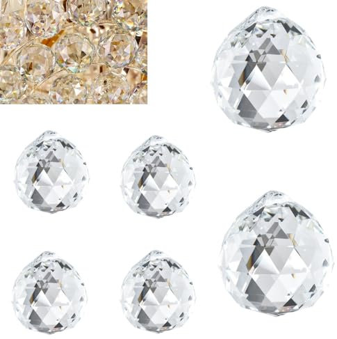 CuiCanfla Lot de 6 attrape-soleil en cristal - Prisme en verre - Cristal prisme - 30 mm - Cristaux à suspendre - Attrape-soleil - Pour lustres, pendentifs, fenêtre, artisanat, décoration