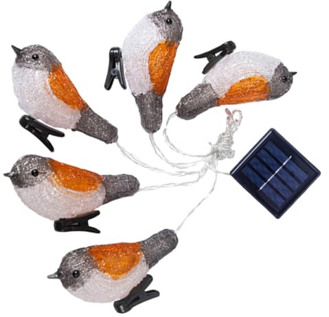 BCOATH Solar Vogel Lichterkette Led Aus Robustem Kunststoff Robuster Led Dekor Für Terrasse Und Garten Mit Clip Und Fünf Rotbrustvögeln in Weiß Und Gelb