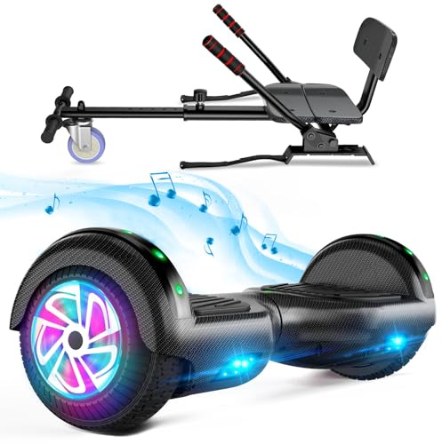 Hoverboard med säte, 6,5 tums tvåhjulig hoverboard med Bluetooth-högtalare och färgglada lampor, självbalanserande skoter för barn (Go-Kart ingår)