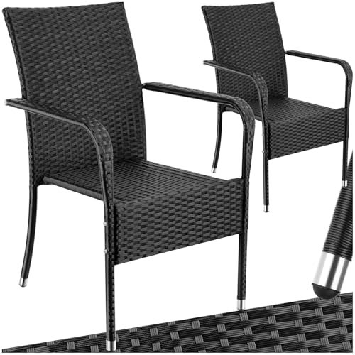 TecTake® Silla de Jardín de Ratán y Acero Apilable, Muebles Jardín Exterior Resistentes a la Intemperie, Silla Conjunto Jardín Exterior, Sillas Terraza o Patio, Fácil Montaje, Max. 120 kg - 2 Sillas