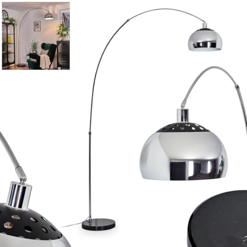 HOFSTEIN Stehleuchte Baloca, Stehlampe aus Metall in Schwarz/Chrom/Rauch/Weiß/Schwarz mit Marmorfuß, verstellbare Leuchte im Vintage-Design, Lichteffekt u. Fußschalter, E27, Wohnzimmer, Schlafzimmer