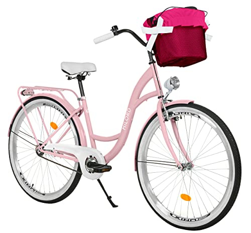 MILORD Damenfahrrad Citybike Komfort Mit Metallkorb Vintage Fahrrad, 26, 28 Zoll, 1-Gang