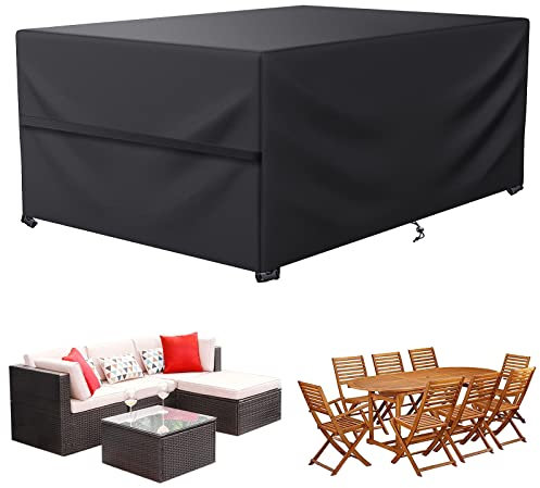 LCGOD Copertura per Mobili da Giardino, Nero Copritavolo Esterno Impermeabile, Rettangolari in tessuto Oxford 600D resistenti al vento e anti-UV Copertura Tavolo Esterno (160 x 100 x 75 cm)