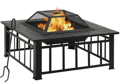 Juroupi Braciere con Attizzatoio 79x79x46,5 cm XXL in Acciaio