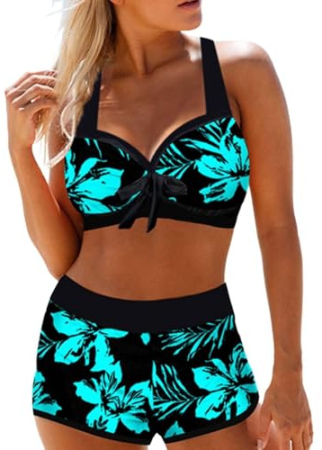 Bkul Bikini Damen Set Zweiteilig Sexy Badeanzug Ties-Up Bademode Große Größen Badeanzüge Bikinis für Frauen Mädchen Badebekleidung Bandeau (DE/NL/SE/PL, Alphanumerisch, S, Regular, Regular, Grün)