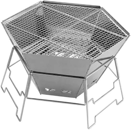 Parrilla de Acero Inoxidable para Barbacoa, Parrilla de carbón para Exteriores, para Uso doméstico, Mesa Plegable de pie Corto, Horno Hexagonal Plegable