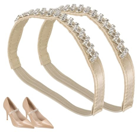 QUARKZMAN 2 par höga klackar skoremmar, strass elastiska skoremmar klackar avtagbara ankelremmar ersättning skosnören för kvinnor höga klackar tofflor sandaler, beige + silver