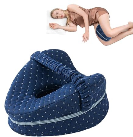 KIENG Knee Pillow for Sleeping On Side,Leg Pillow,Memory Foam Wedge Pillows Support Cushion with Removable,Pain Relief for Lower Back Sciatica Hip Joints (Navy)