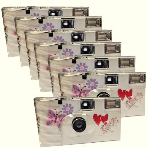 PHOTO PORST Butterfly Lot de 7 appareils photo jetables avec flash, piles et film (27 prises chacune, film couleur 35 mm)