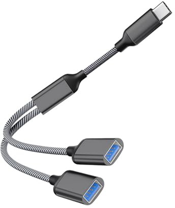 Kmuqshy Dubbel USB till USB C-adapter, USB C hane till 2 USB-hona, förlängning av laddning och dataöverföring, kompatibel med iPhone 15/16, MacBook, bärbar dator, bil etc.