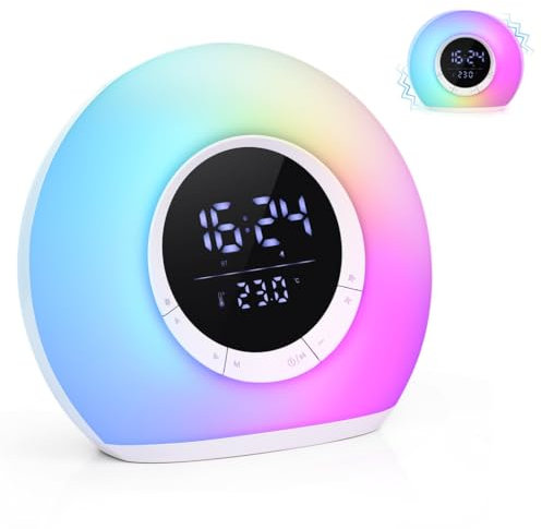 Kinder-Wecker, Schlaftrainer mit einstellbaren RGB-Lichtern, Lautsprecher, LED-Anzeige