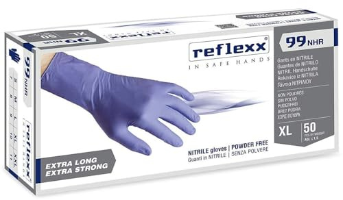 REFLEXX R99 NHR 200/500 Guanti in nitrile INDACO - HIGH RISK - 8,8 GRAMMI ALTA RESISTENZA - VARIE TAGLIE OFFERTA - LUNGHEZZA MAGGIORATA (200 pezzi Taglia XL)