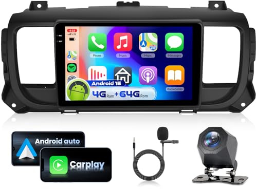 4G&128G VECHTEL 9 Bilradio för Citroen Jumpy 3/Peugeot Expert/Toyota Proace med trådlös Android Auto Carplay, Auto Bluetooth FM/RDS-radio, EQ, Navi Wi-FI/AHD backkamera